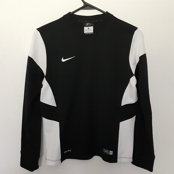 Vtg Nike Soccer Shirt Mens M White Black Pullover Dri-Fit Long Sleeve Stripe - Picture 1 of 8